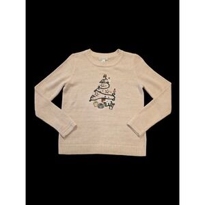 Christopher & Banks M Christmas Sweater Embellished Tree Beige Sparkle NWOT